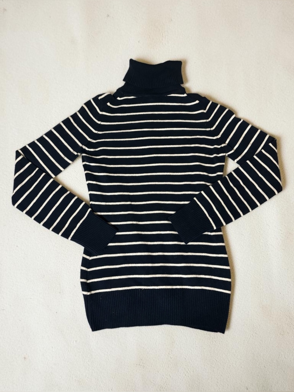 French Connection Black & White Striped Turtleneck Sweater